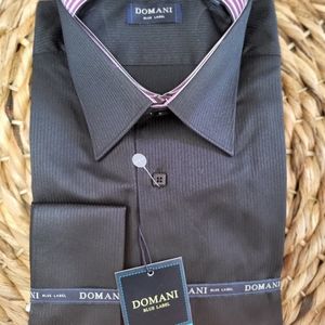 NWT Classy Domani Men's Black Dress Shirt, Size 16.5 / 34-35 French Cuff
